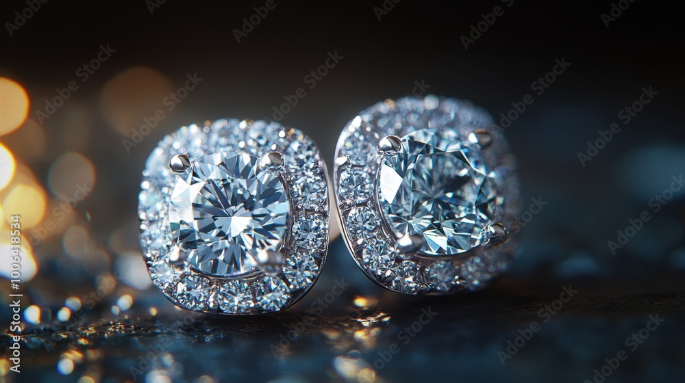 Diamond-encrusted earrings displayed against a sleek, simple background, focusing on the intricate details of each gem.