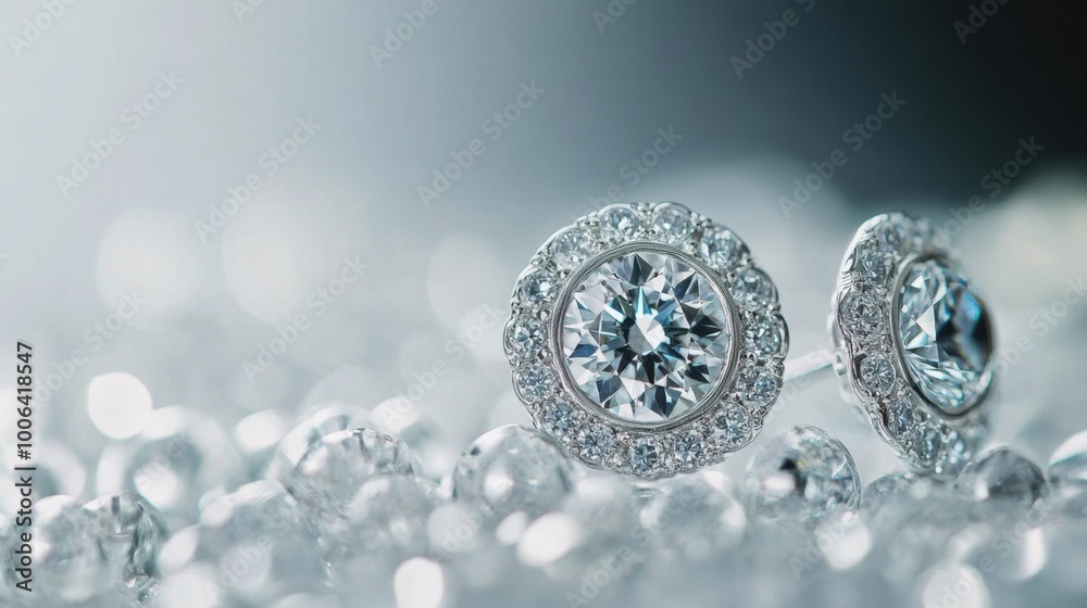 Diamond-encrusted earrings displayed against a sleek, simple background, focusing on the intricate details of each gem. Diamond-encrusted earrings displayed against a sleek, simple background, focusing on the intricate details of each gem.