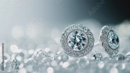 Diamond-encrusted earrings displayed against a sleek, simple background, focusing on the intricate details of each gem.