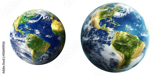 Set of a earth with Brazil and America, isolated on a transparent background.