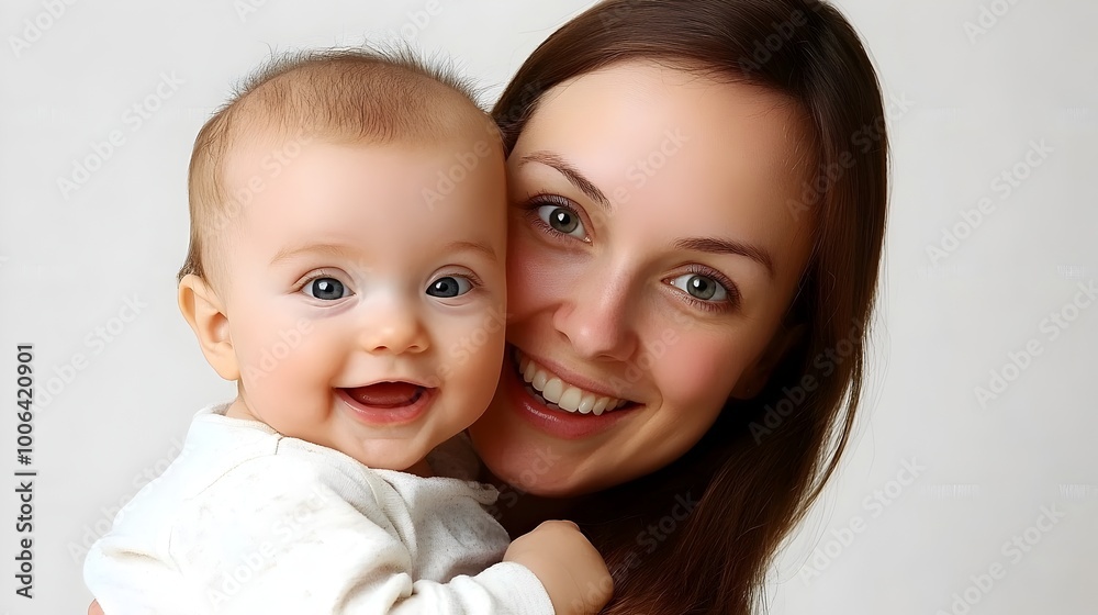 Joyful Mother Embracing Cute Smiling Baby in Gentle Tender Loving Moment Joyful Mother Embracing Cute Smiling Baby in Gentle Tender Loving Moment