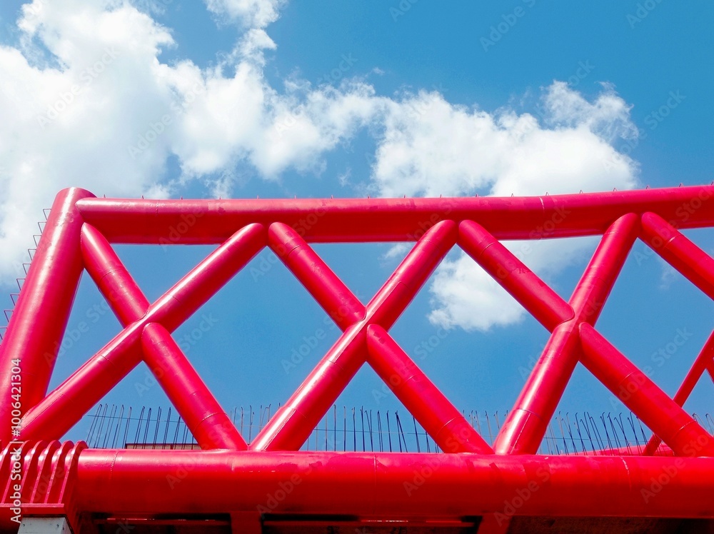 Indonesian railway bridge, large red pipe as a track support. Indonesian railway bridge, large red pipe as a track support.