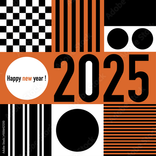 Carte de vœux 2025, décorative, avec un graphisme moderne en noir et blanc, pour célébrer un événement ou la nouvelle année