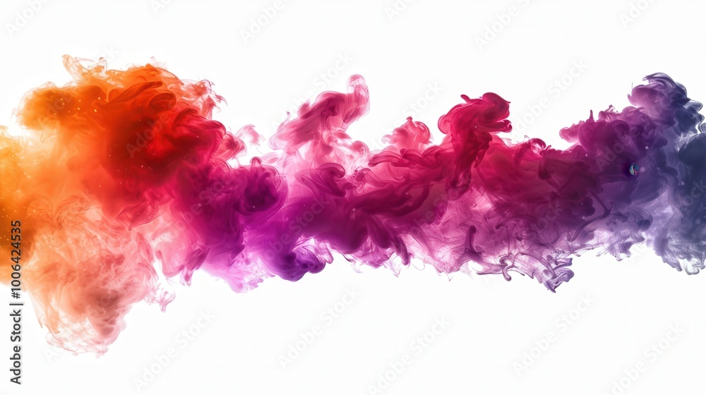 Fototapeta premium Vibrant Smoke Burst, an explosion of vivid colors disperses rapidly, creating a striking visual display against a pure white backdrop, evoking energy and dynamism.