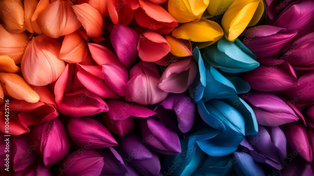 An intricate arrangement of tulip petals showcases a vibrant gradient of colors with softly blended edges, creating a whimsical and dreamy floral design perfect for backgrounds An intricate arrangement of tulip petals showcases a vibrant gradient of colors with softly blended edges, creating a whimsical and dreamy floral design perfect for backgrounds