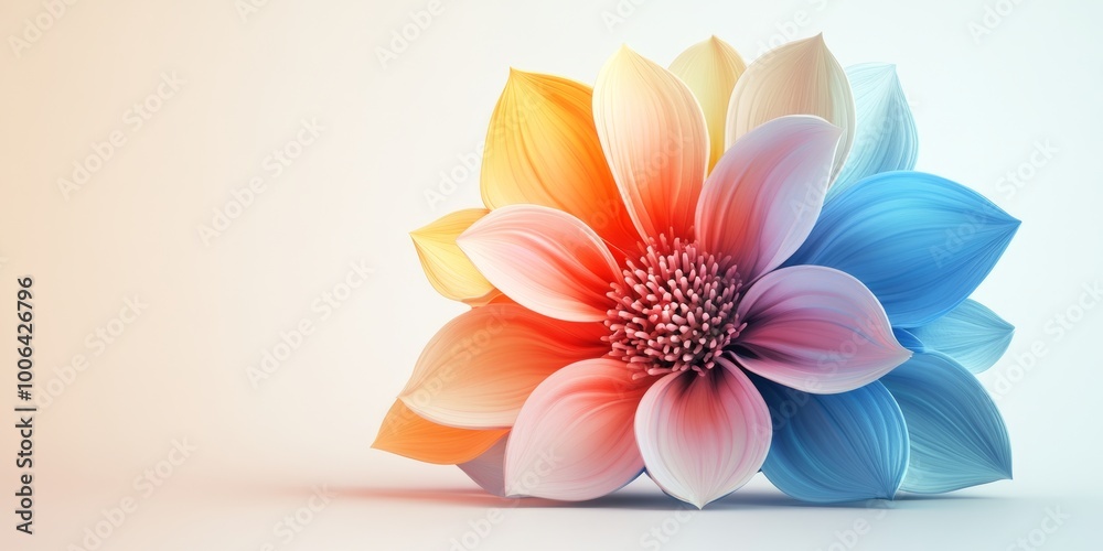 Fototapeta premium A charming 3D flower icon, rendered in vibrant colors with detailed petals, set against a clean background, representing the beauty of biodiversity