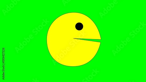 2d animated character of  A round yellow smiling emoji with a mouth that opens and closes and moves . in green screen background chroma key.