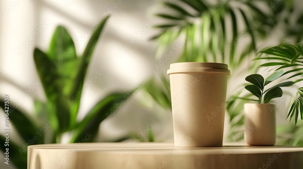 Green Tropical Plants in Minimalist Home or Office Setting with Soothing Ambience Green Tropical Plants in Minimalist Home or Office Setting with Soothing Ambience
