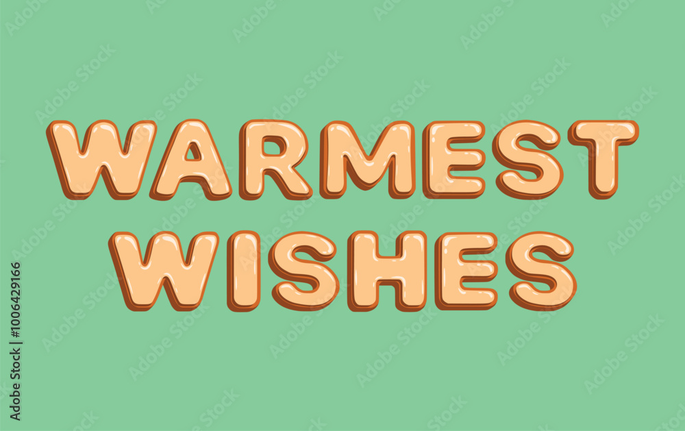 Illustration of the text 'Warmest wishes' styled as gingerbread cookies with white or beige icing on a green background. Perfect for New Year cards, festive designs, posters, and holiday decorations. Illustration of the text 'Warmest wishes' styled as gingerbread cookies with white or beige icing on a green background. Perfect for New Year cards, festive designs, posters, and holiday decorations.