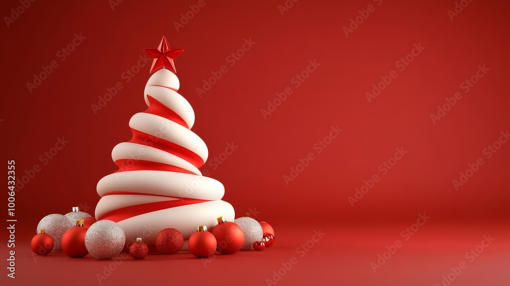 A red and white Christmas tree with a star on top A red and white Christmas tree with a star on top
