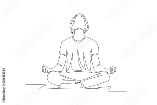 The man in mediation. Wellbeing concept one-line drawing