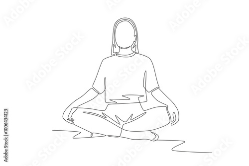 Woman in mediation. Wellbeing concept one-line drawing