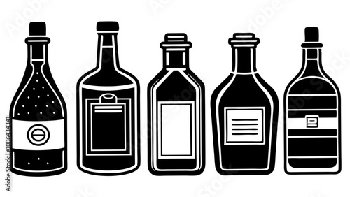 set of bottles vector silhouette illustration black water bottle 