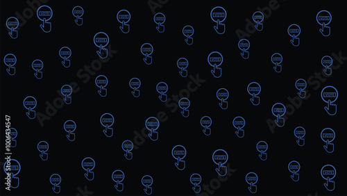 vote doodle make abstract pattern background contain vote icon , box , a doodle vote for election isolated in black and blue artline