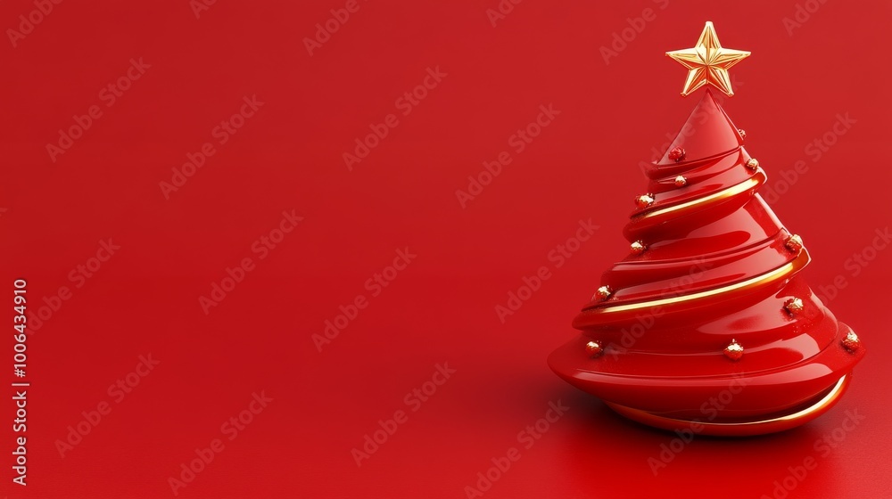 A red Christmas tree with a gold star on top A red Christmas tree with a gold star on top