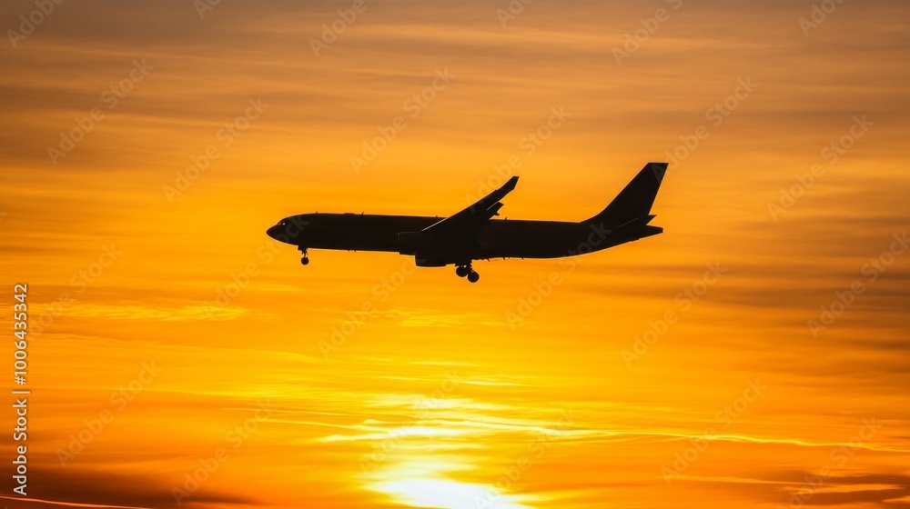 ## Airplane Silhouette Takes Flight at Sunset ## Airplane Silhouette Takes Flight at Sunset