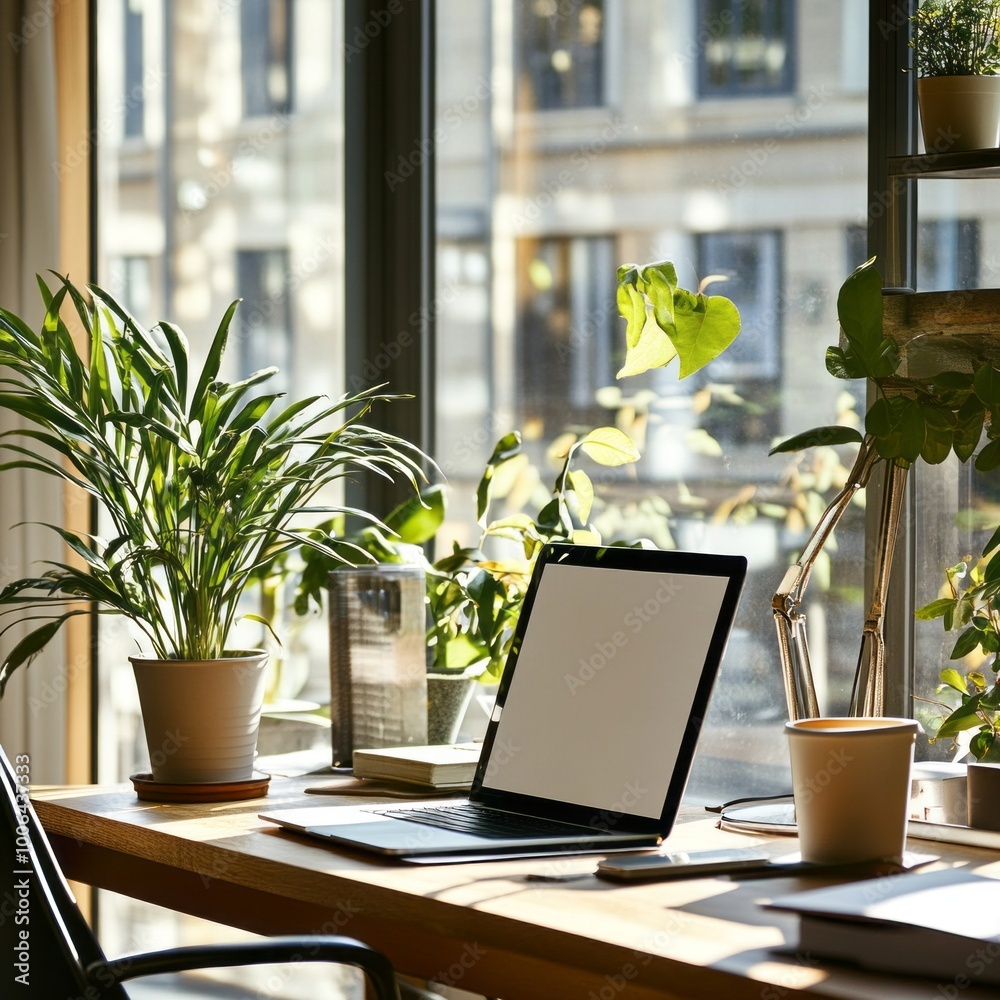 ##  Morning Productivity: Laptop, Coffee, & Natural Light