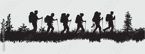 Hiker in Mountain Silhouettes | Outdoor Adventure Vector Collection