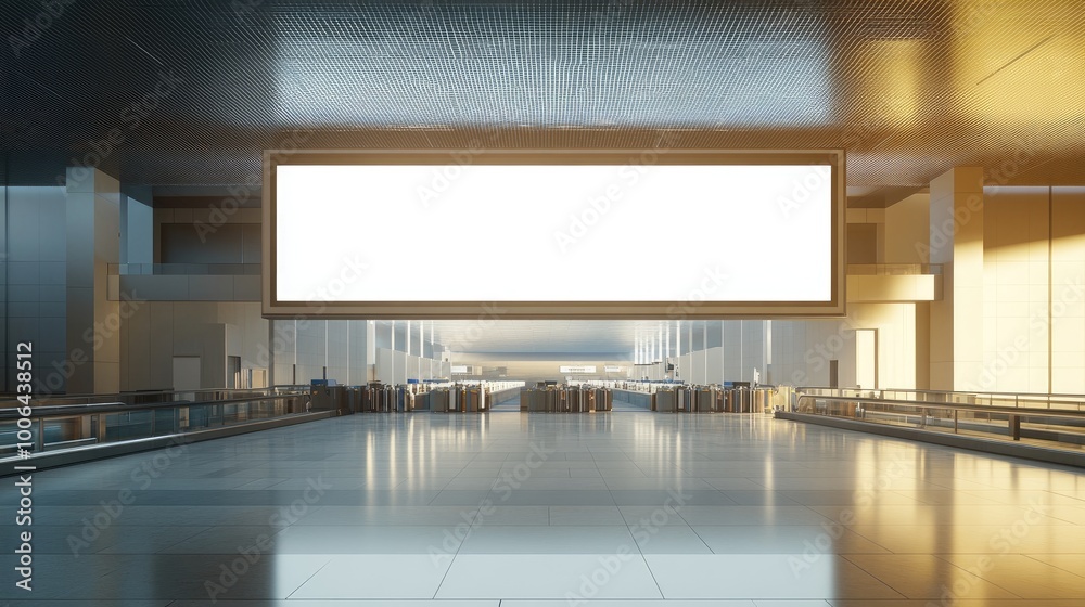 A blank billboard towering over baggage claim areas, offering expansive room for advertising and engaging visuals, with luggage conveyor belts visible in the foreground. A blank billboard towering over baggage claim areas, offering expansive room for advertising and engaging visuals, with luggage conveyor belts visible in the foreground.