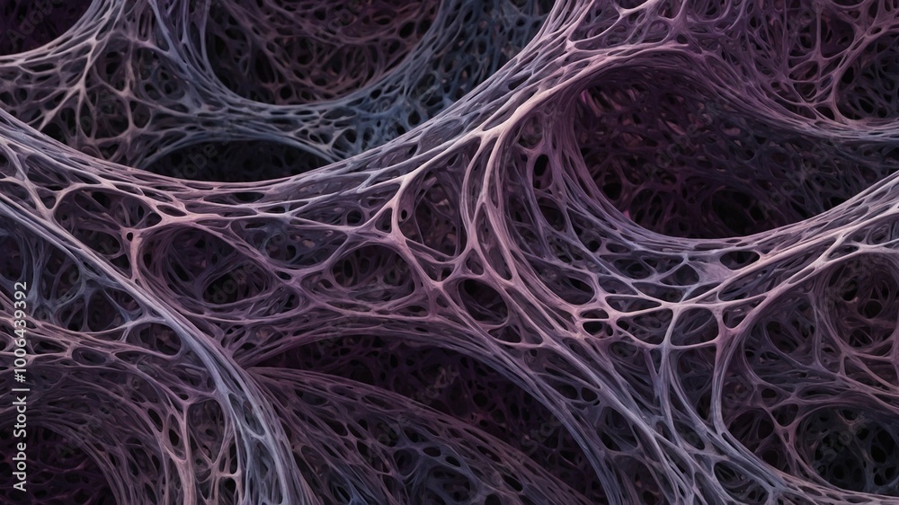 Abstract organic shapes and structures in shades of purple and pink, resembling neural network or biological cells Abstract organic shapes and structures in shades of purple and pink, resembling neural network or biological cells