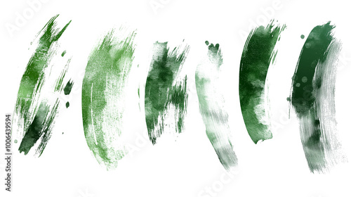 set of green scumbling brushstrokes isolated on transparent background photo