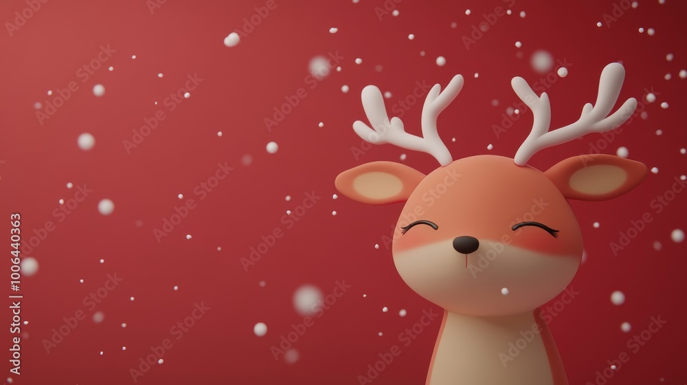 A cartoon deer with antlers is standing in a snow-covered field A cartoon deer with antlers is standing in a snow-covered field