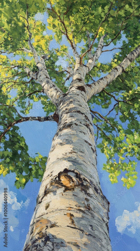 Fototapeta premium Birch tree with vibrant green leaves against