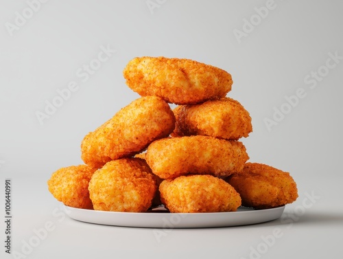 Frozen chicken nuggets on a plate, crispy exterior, 3D illustration photo