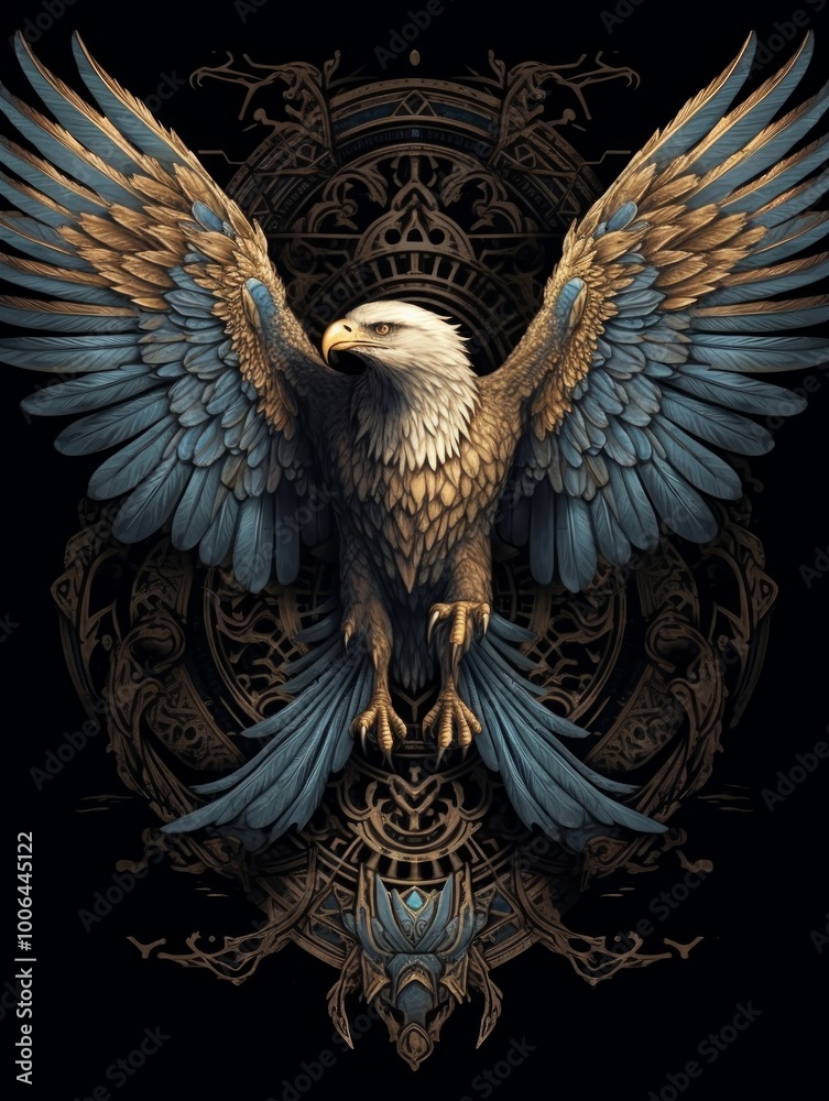 Obraz premium Majestic eagle with intricate design elements and detailed wings.