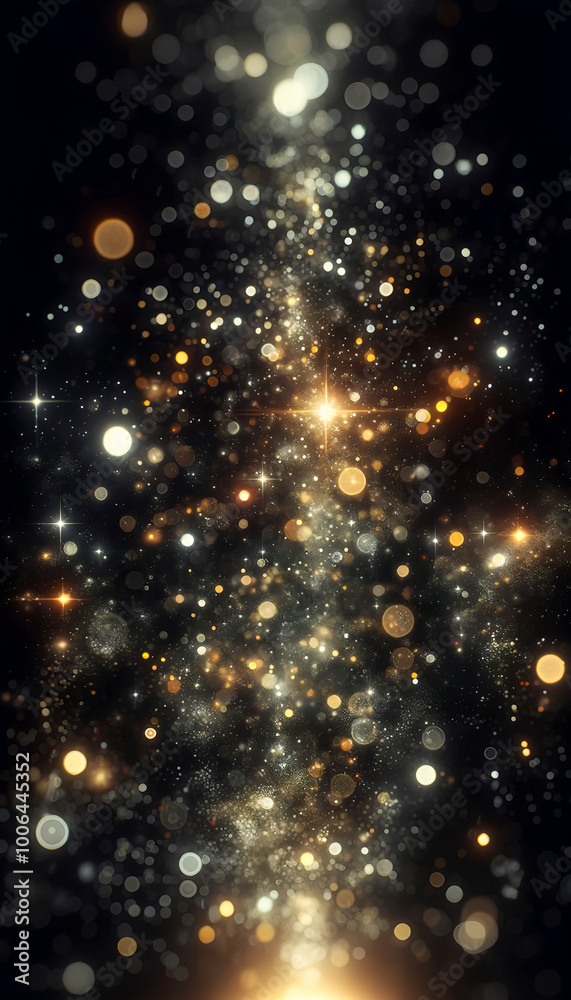 Sparkling particles float against a black background reminiscent of the night sky Sparkling particles float against a black background reminiscent of the night sky
