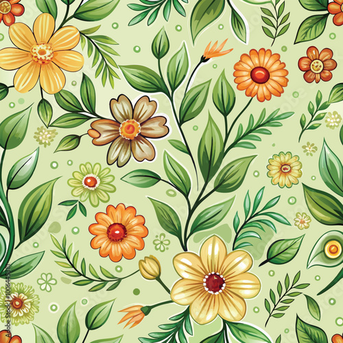 Wallpaper Mural irish seamless pattern  green leaves and flowers watercolor  illustration  botanical seamless pattern background Torontodigital.ca