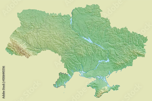 Detailed relief map of Ukraine. Mountainous relief. Vector illustration. For printed posters.