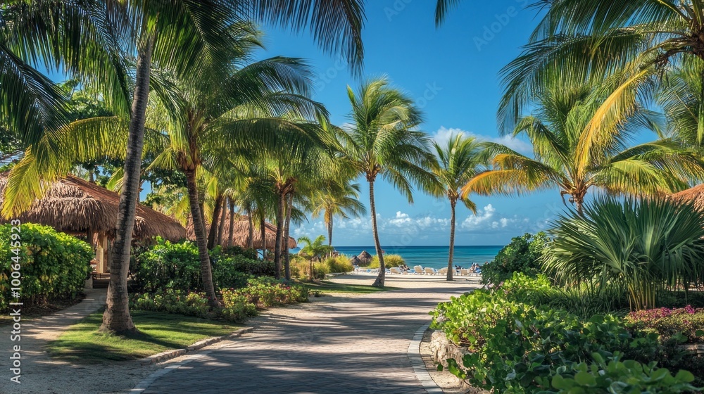 ## Paradise Found: Tropical Beach Resort with Palm Trees and Azure Skies ## Paradise Found: Tropical Beach Resort with Palm Trees and Azure Skies