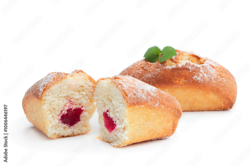 Mini loaf cakes stuffed with jam isolated on white background Mini loaf cakes stuffed with jam isolated on white background