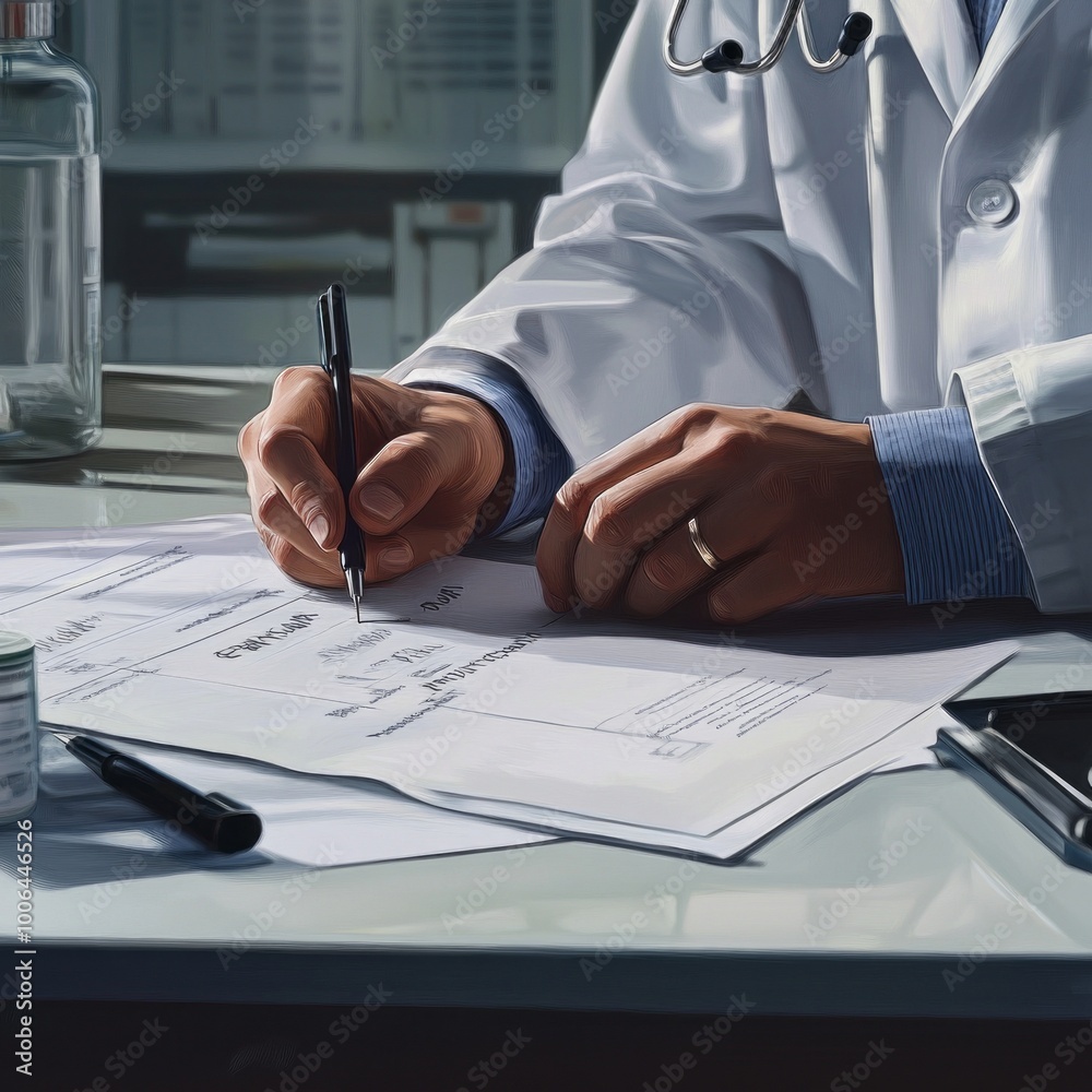 Doctor Writing Prescription: Close-Up View of Medical Expertise Doctor Writing Prescription: Close-Up View of Medical Expertise
