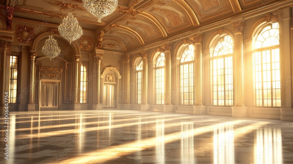 Obraz premium Grand Ballroom with Sunlight Streaming Through Windows