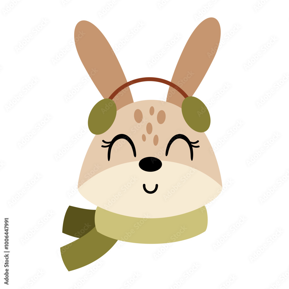 Obraz premium Cute fall rabbit face clipart. Woodland animal character. Vector illustration in cartoon style 