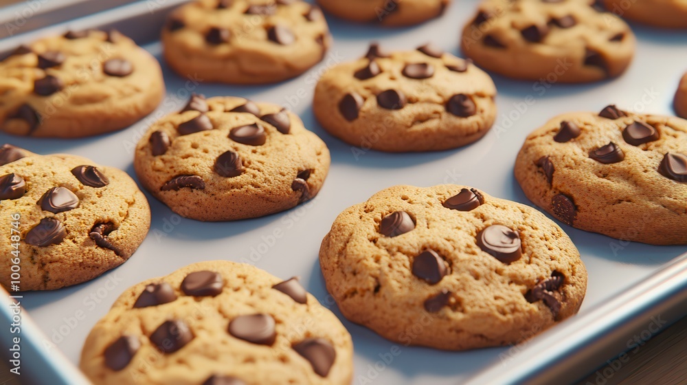 Pre-baked cookies in a plastic tray, soft texture, 3D illustration ,closes up Pre-baked cookies in a plastic tray, soft texture, 3D illustration ,closes up