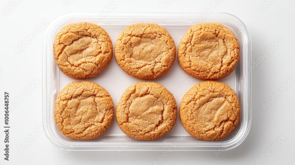Pre-baked cookies in a plastic tray, soft texture, 3D illustration ,closes up Pre-baked cookies in a plastic tray, soft texture, 3D illustration ,closes up