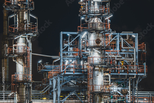 Oil​ refinery​ night and​ plant and tower column of Petrochemistry industry in oil​ and​ gas​