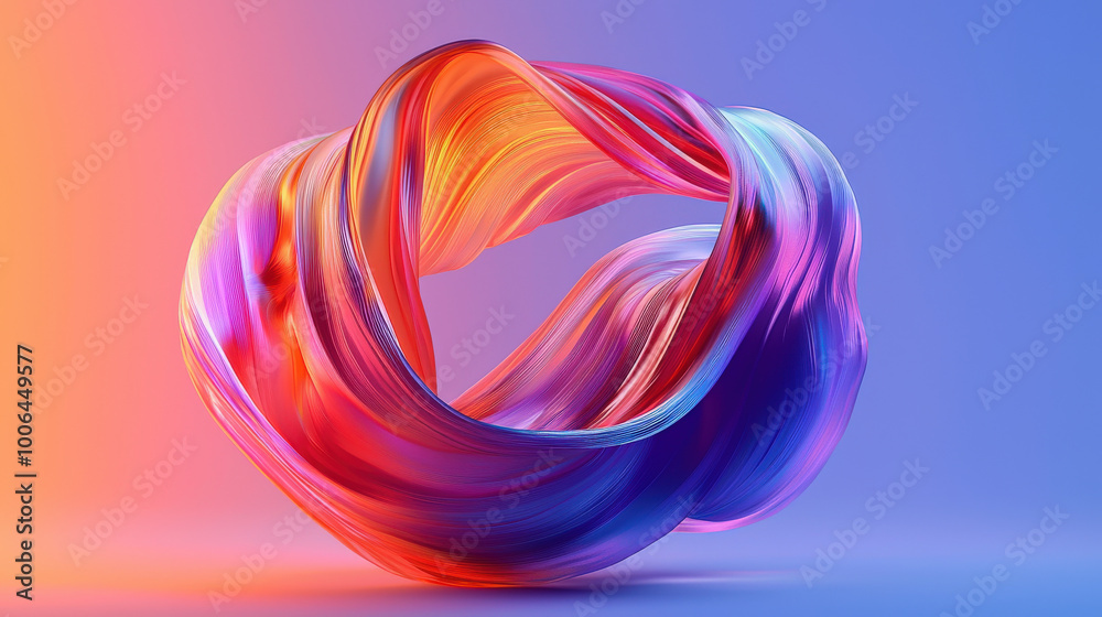 A vibrant 3D abstract shape that appears to float gracefully in colorful gradient background, showcasing fluid motion and dynamic colors. design evokes sense of creativity and modernity A vibrant 3D abstract shape that appears to float gracefully in colorful gradient background, showcasing fluid motion and dynamic colors. design evokes sense of creativity and modernity