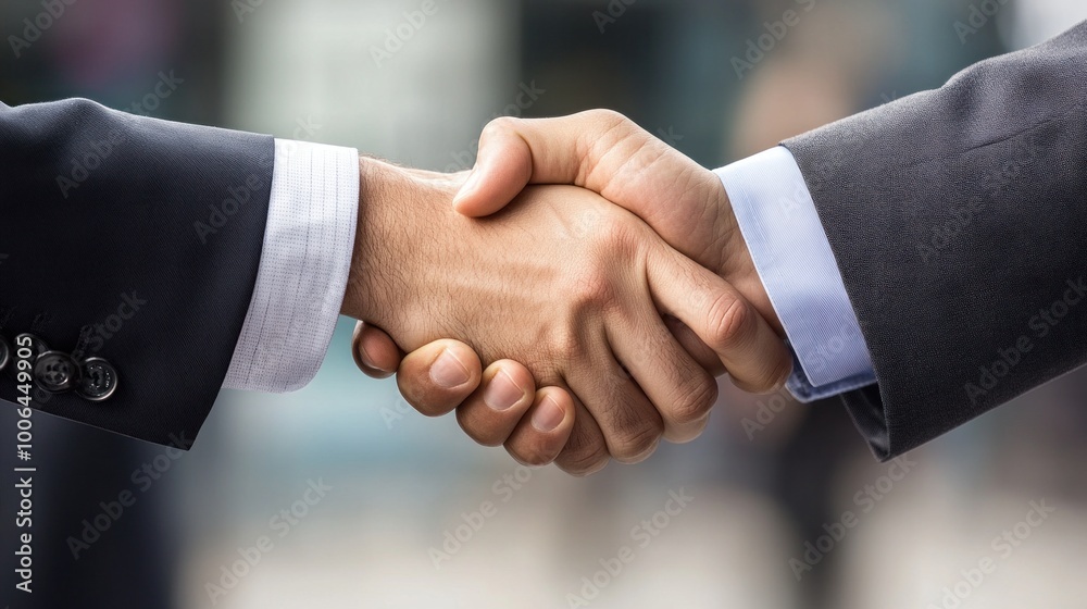Close-up of two hands shaking, unity and partnership in business context, diverse individuals involved Close-up of two hands shaking, unity and partnership in business context, diverse individuals involved