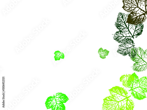 Many autumn leaves moving by gust wind on white background Set of waves formed by green leaves