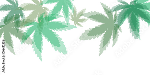 Many autumn leaves moving by gust wind on white background Set of waves formed by green leaves