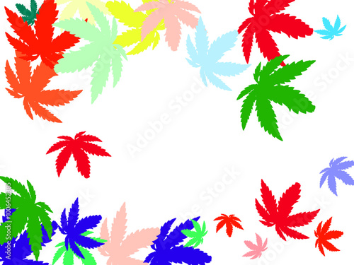 Many autumn leaves moving by gust wind on white background Set of waves formed by green leaves