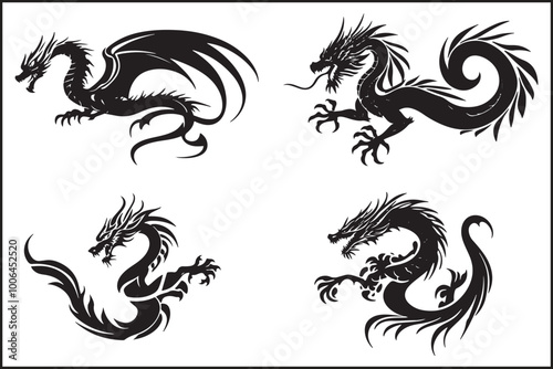 Dragon Silhouette, Dragon Clipart, Fantasy Art, Mythical Creature, Dragon Design, Silhouette Art, Fantasy Silhouette, Dragon Illustration, Medieval Art, Creature Silhouette, Fantasy Graphics,