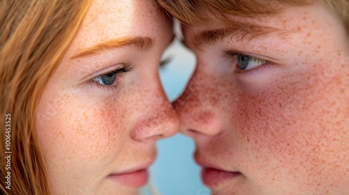 A young couple walks closely together, their eyes meeting with warmth and intensity, creating a sense of intimacy under soft natural light