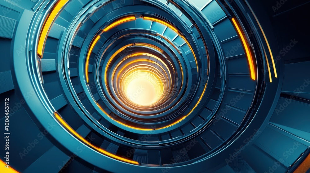 Obraz premium Always Getting Better: A spiraling staircase leading upwards, with each step glowing brighter than the last, symbolizing continuous improvement and growth