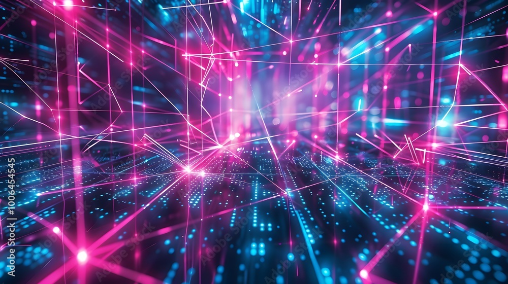 Abstract digital background with neon lines and glowing particles. Abstract digital background with neon lines and glowing particles.