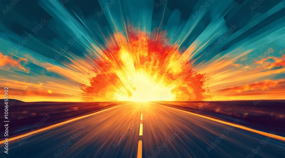 Explosive Fiery Sunset Blasting on the Open Highway Adventure Explosive Fiery Sunset Blasting on the Open Highway Adventure